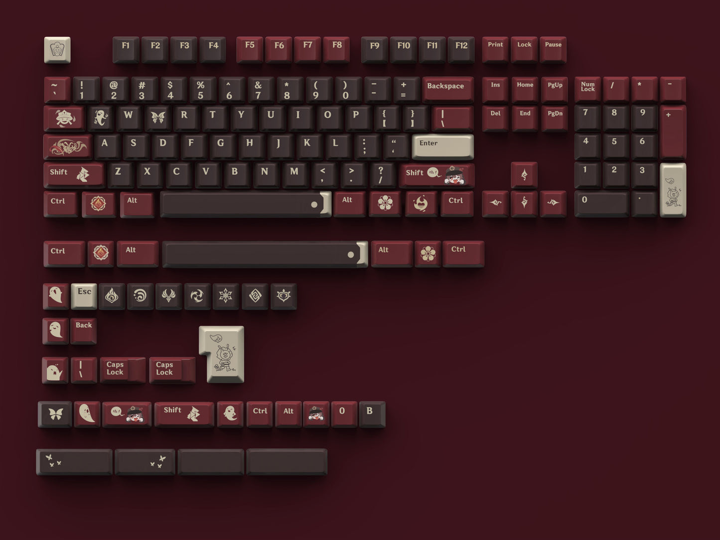 Genshin Impact Versemonger Hutao keycaps set, perfect for collectors and gamers looking to enhance their keyboard setup.