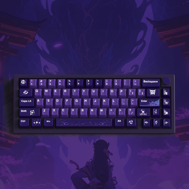 Raiden Shogun Genshin Impact PBT keycap set in layered purple tones by AiheyStudio