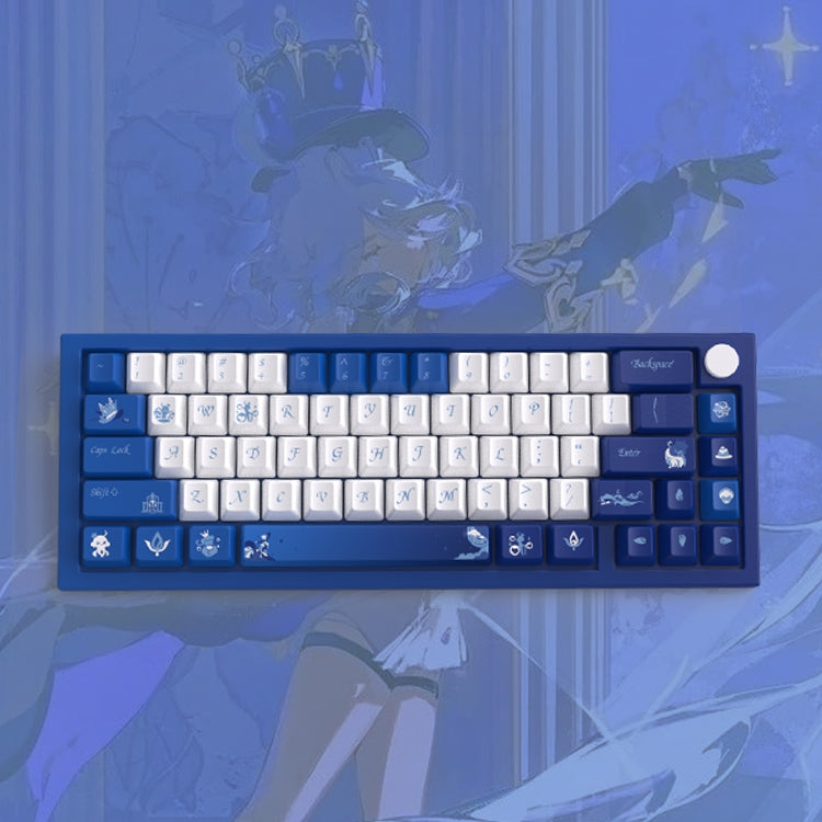 Furina Genshin Impact PBT keycap set with light and dark blue design by AiheyStudio