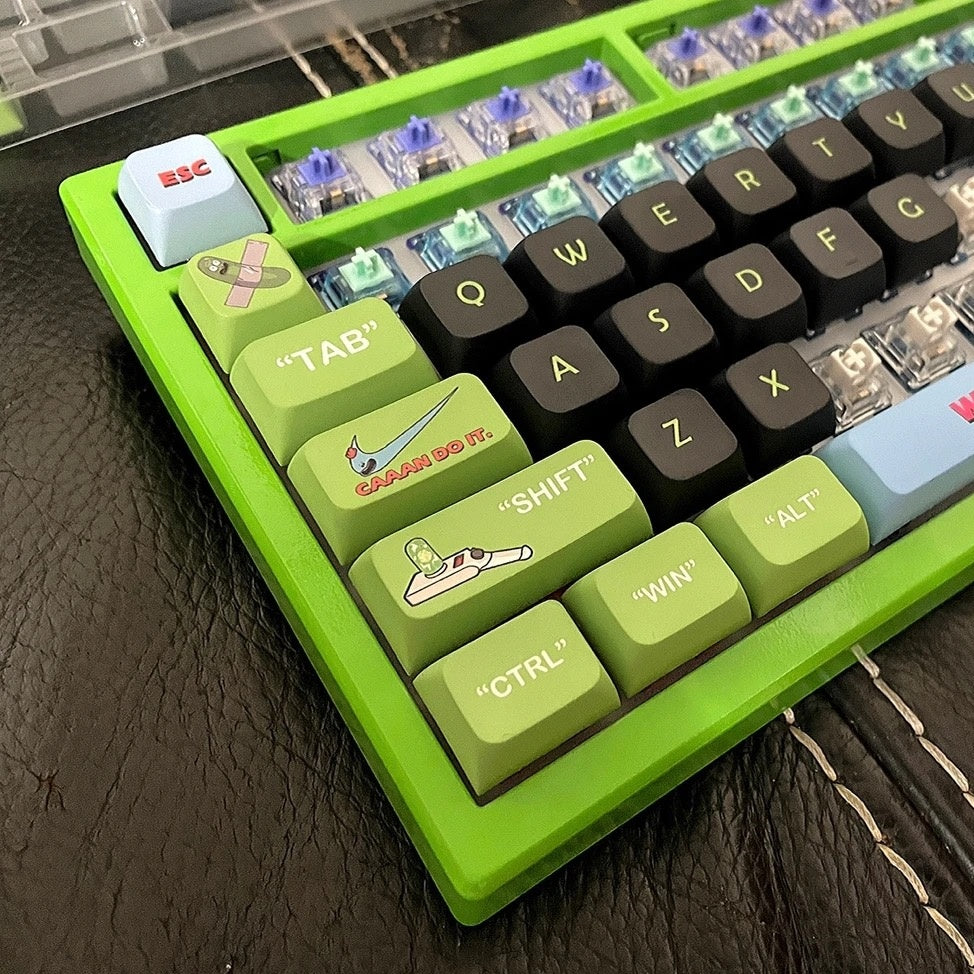 Rick and Morty green and black PBT keycap design by AiheyStudio