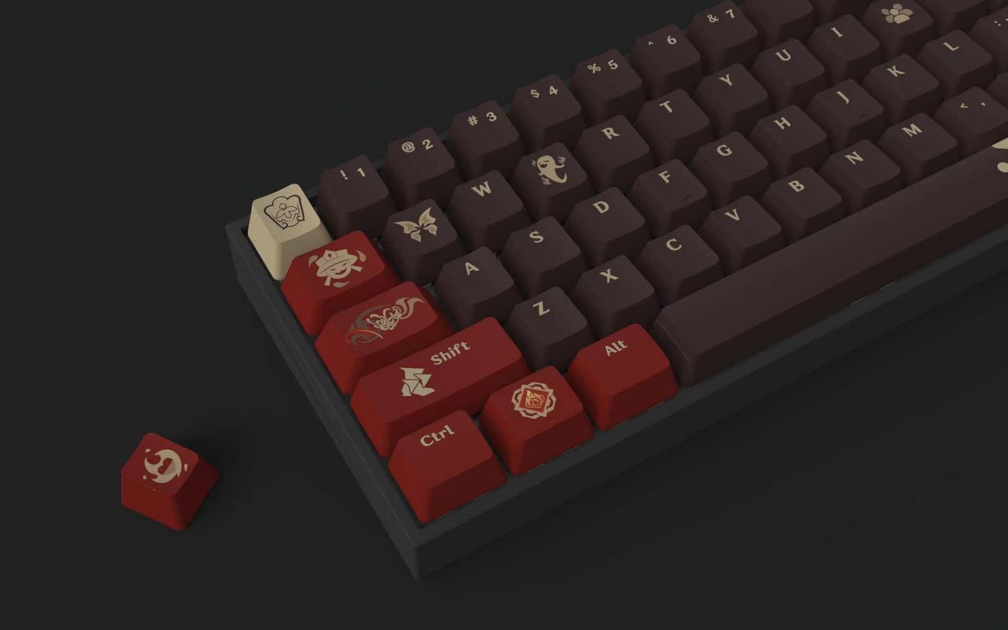 Dive into the shadows with our 'Versemonger Of The Darkest Alleys Hu Tao' Keycaps. Expertly crafted, these keycaps capture the enigmatic essence of Hu Tao, making them a must-have for fans of the character. Elevate your keyboard with these unique and intriguing artisan keycaps that evoke the mysteries of the night." 🌙🖋️💼 #Keycaps #ArtisanKeycaps #HuTaoDesign