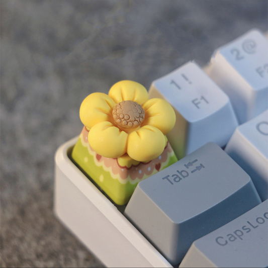 A Little Yellow Flower Artisan Custom keycap ,Light yellow diy sunflower keycaps from aihey studio, fantastic for people who like flowers, but also suitable for use on the keyboard to give your girlfriend confession, so a bunch of exquisite mini flowers who do not like it?
