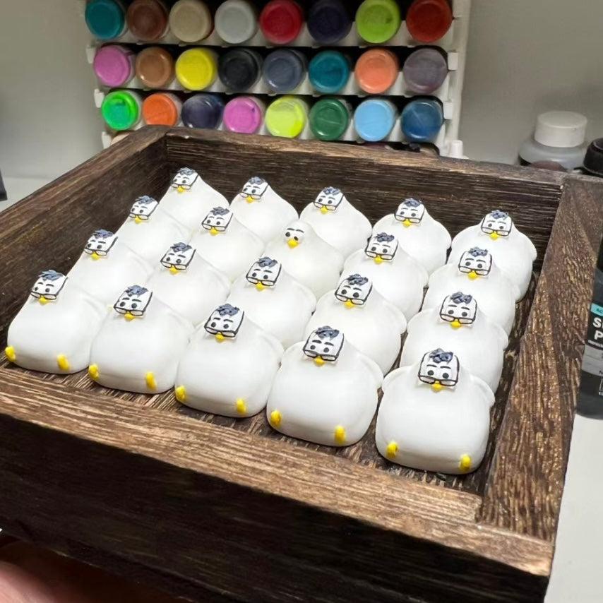 Adorable chubby seagull keycap with glasses, a unique and bulky custom artisan piece that adds a fun flair to your keyboard.
