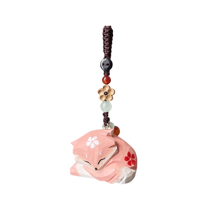 Beautifully hand-carved Yae Miko wooden keychain, a unique keyring or bag charm for those who love Genshin Impact's elegance.
