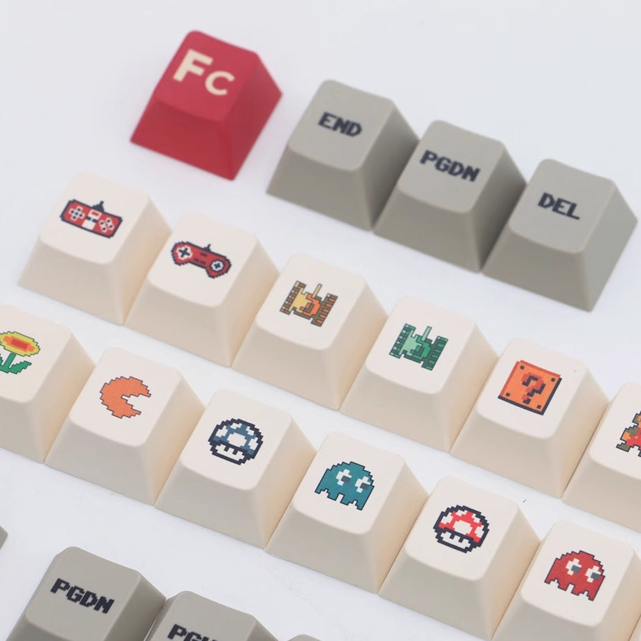 151-key PBT custom keycaps set featuring Classic NES Mario design, ideal for retro game lovers and mechanical keyboard enthusiasts.
