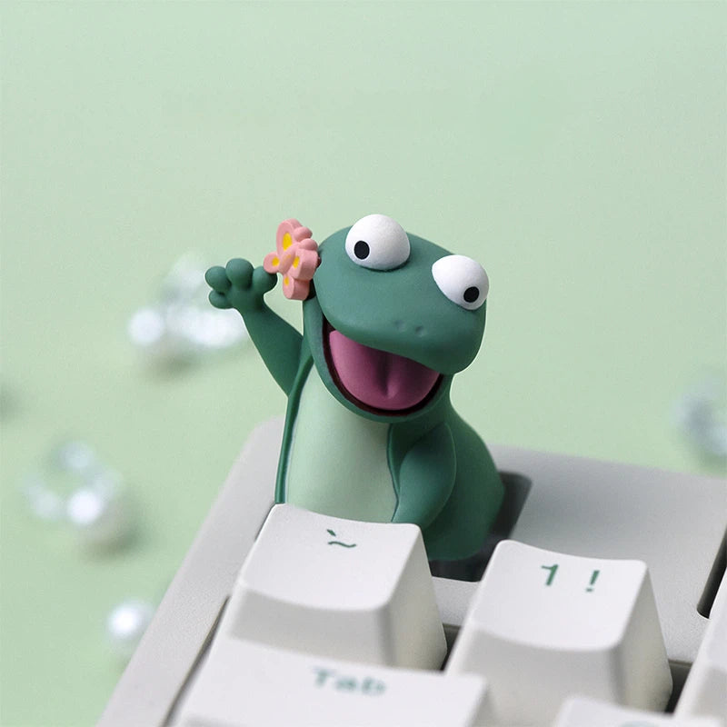 Handcrafted frog resin keycaps featuring charming animal character designs with colorful details and three-dimensional effects. Perfect for mechanical keyboard enthusiasts, cute desk setups, collectors, and anyone who loves unique handmade artisan accessories.