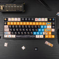 Digimon Adventure inspired PBT keycap set featuring digital world themed designs, anime graphics, and nostalgic adventure elements. This 129 key mechanical keyboard keycap set combines vibrant colors, durable PBT material, and five-sided dye sublimation for gaming setups and anime themed desks.