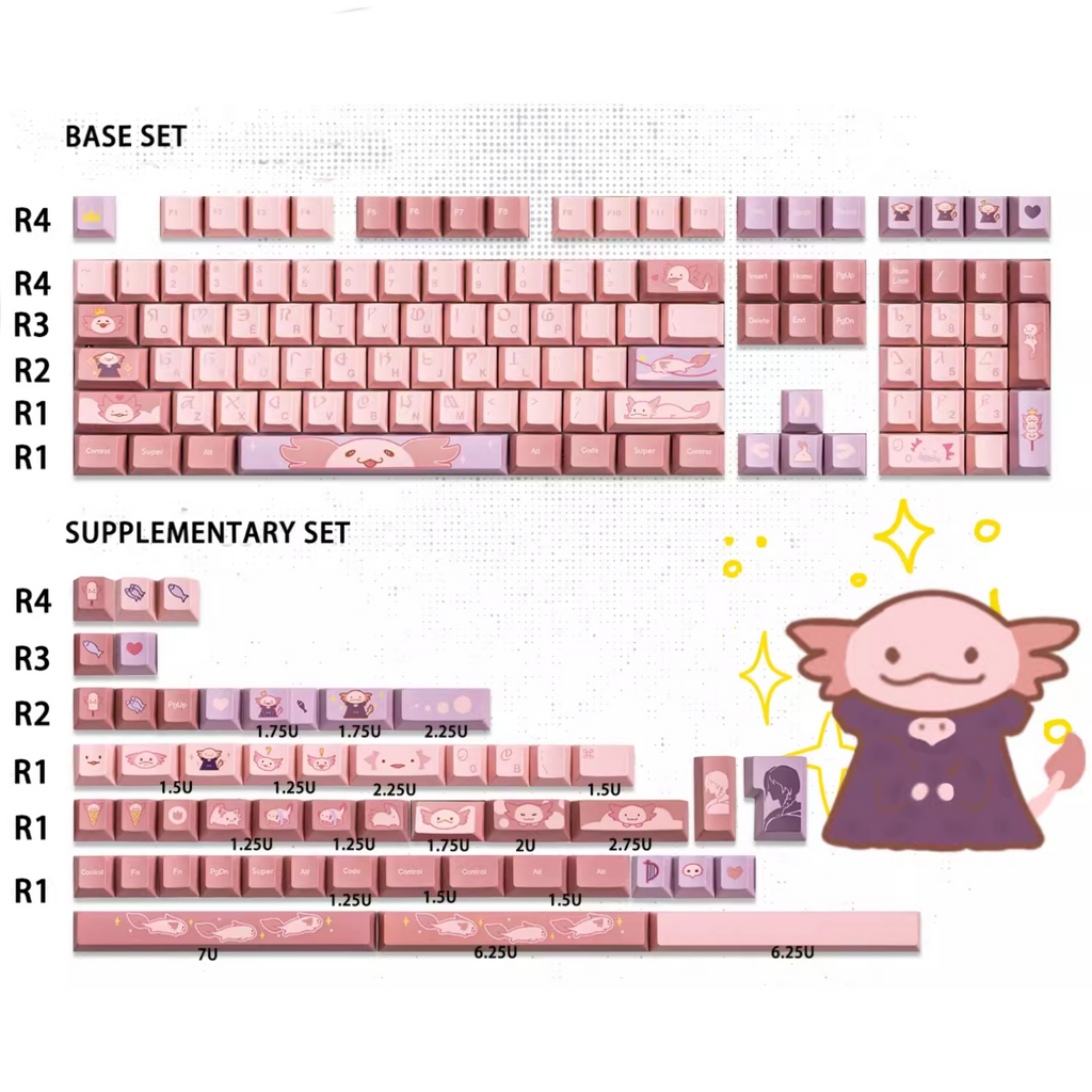 PBT Sprightly Axolotl keycap set for Final Fantasy XIV, with 155 keys designed for a standout keyboard setup.