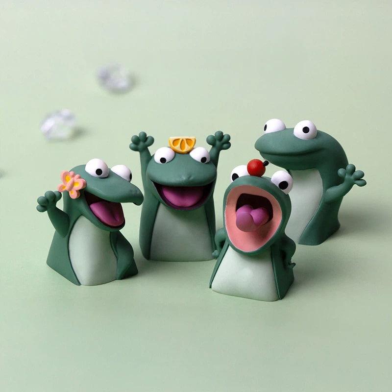 Cute frog transformation resin artisan keycap collection featuring Flower Frog, Lemon Frog, and Waving Frog designs. Handmade with layered epoxy resin and polished details, these adorable animal keycaps add a playful style to mechanical keyboards, gaming setups, and personalized desk accessories.