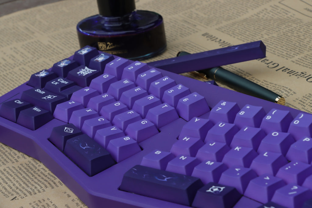 Raiden Shogun custom keycaps set, 138 keys with detailed dye-sublimation, designed for Genshin Impact fans.
