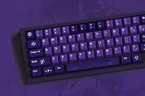 Genshin Impact Raiden Shogun keycaps set, 138-key PBT Cherry profile custom keycaps for Cherry MX switches.
