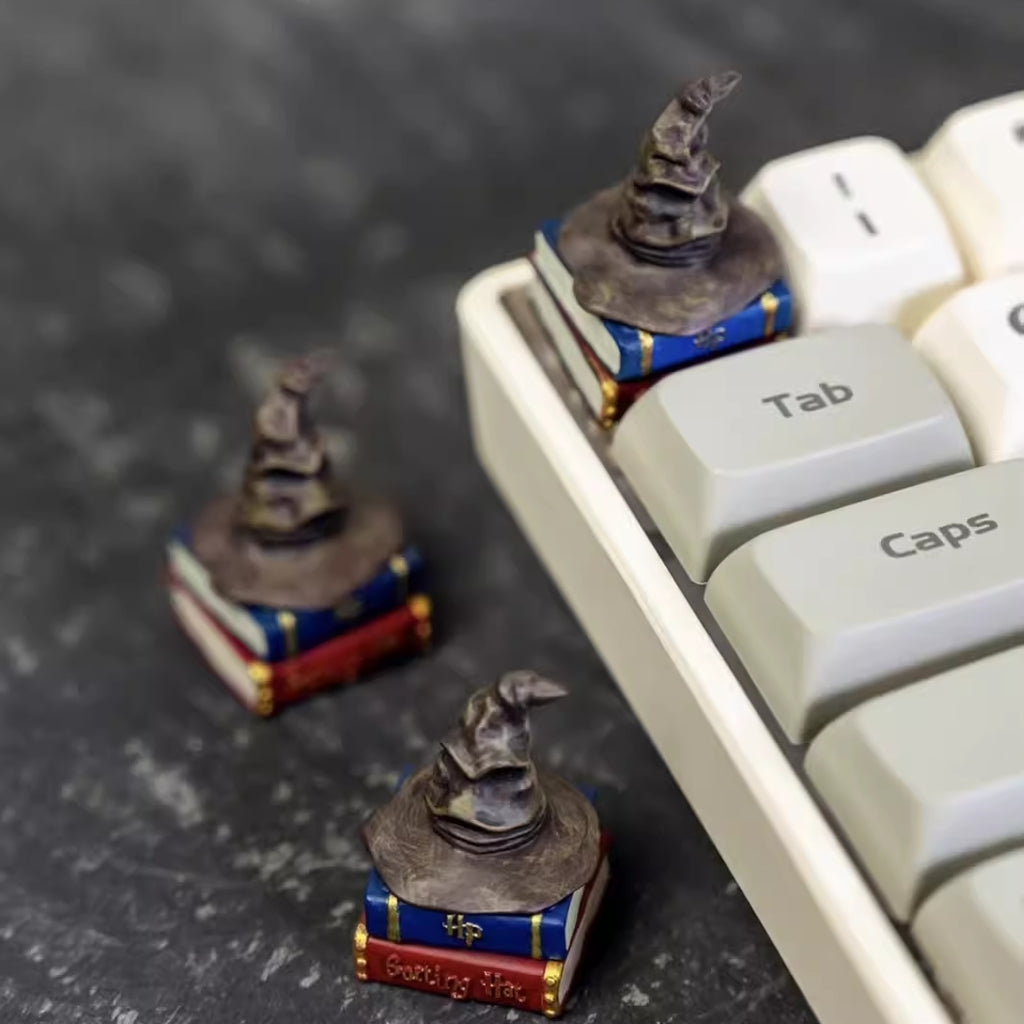 3D Printed Harry Potter Sorting Hat Keycaps, showcasing a miniature replica of the iconic Sorting Hat with intricate details.