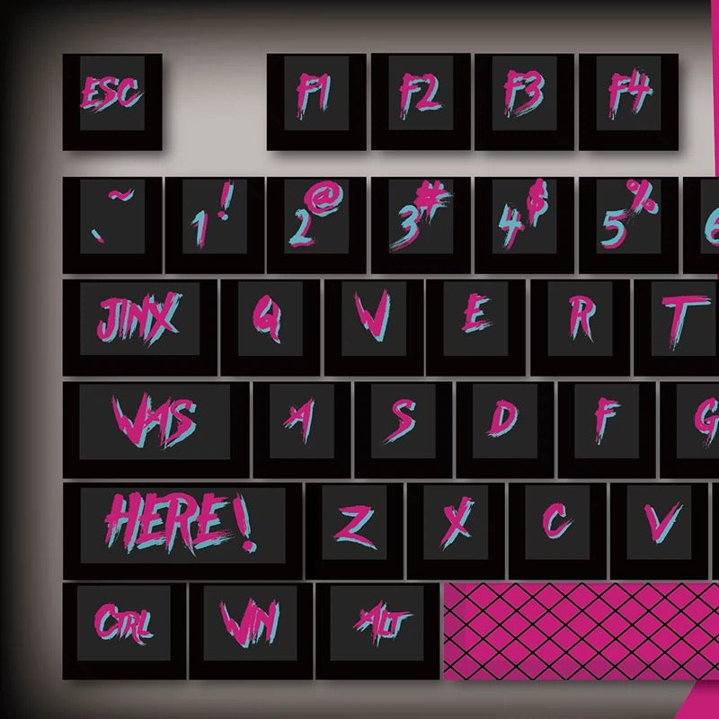Custom mechanical keycap with Jinx graffiti artwork, bringing a dynamic, bold touch to your keyboard setup.