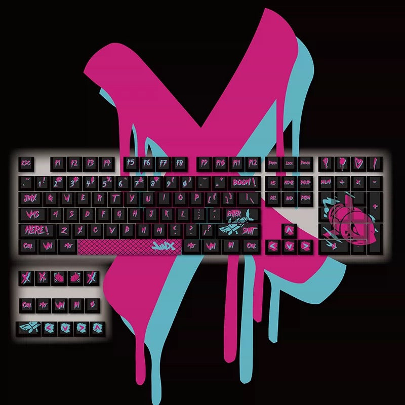 PBT Graffiti keycap featuring Jinx, offering a fun and colorful addition to mechanical keyboards.