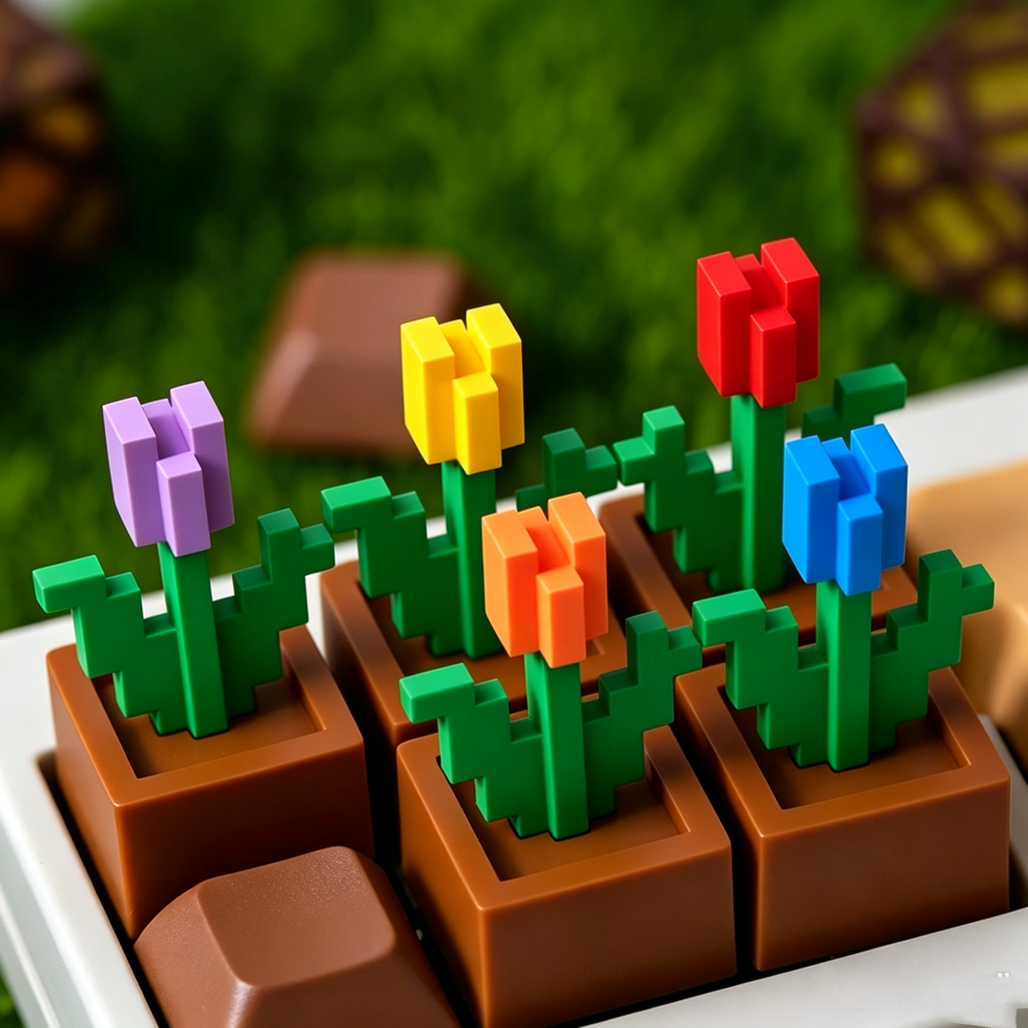 Minecraft Tulip Flower Resin Keycap Pixel Garden Artisan Keycap