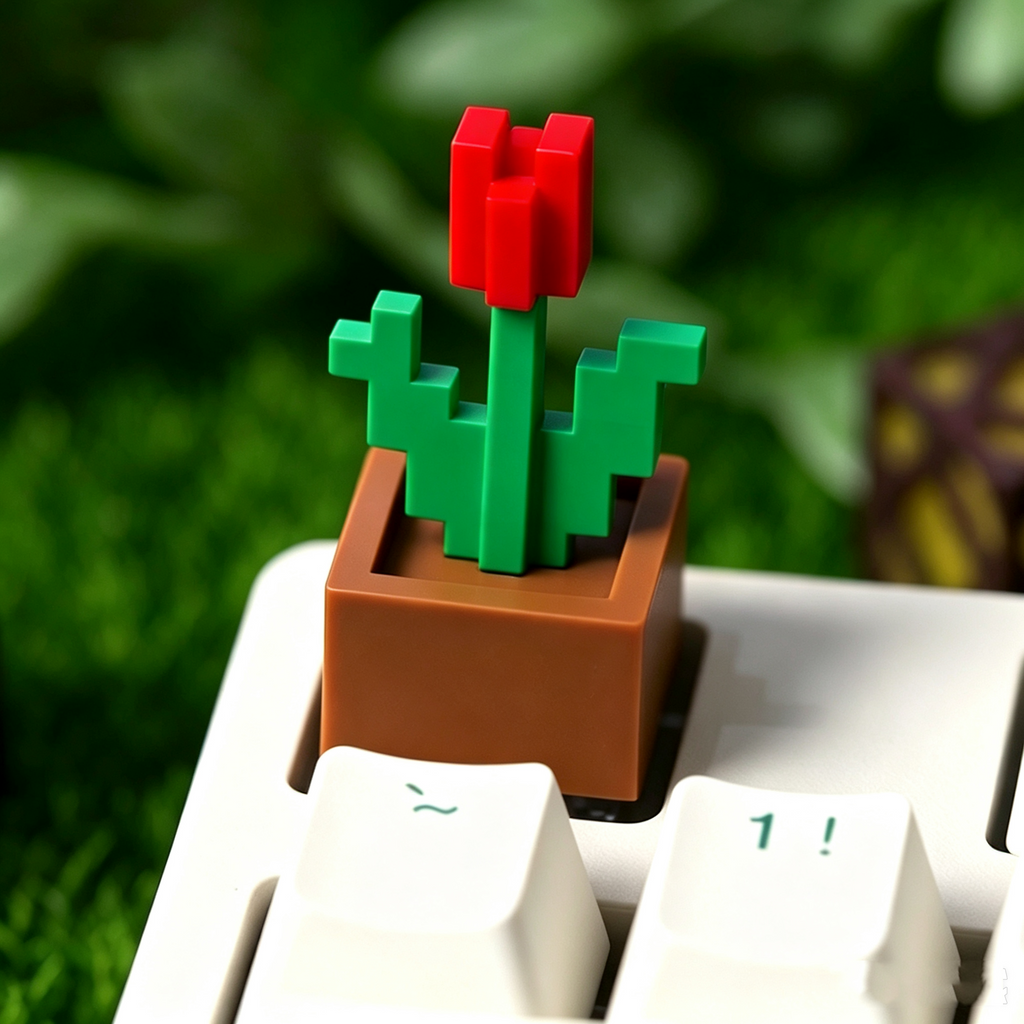 Minecraft Tulip Flower Resin Keycap Pixel Garden Artisan Keycap