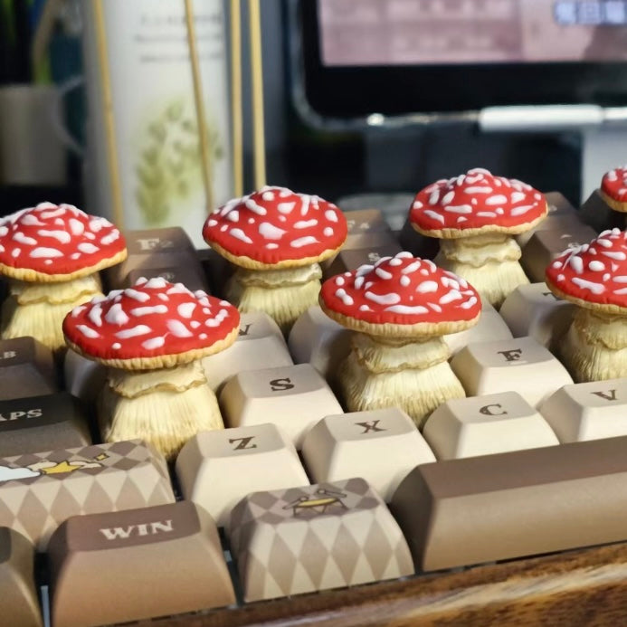 Lifelike red mushroom keycap, a tribute to craftsmanship and creativity, perfect for adding a touch of whimsy to your keyboard.
