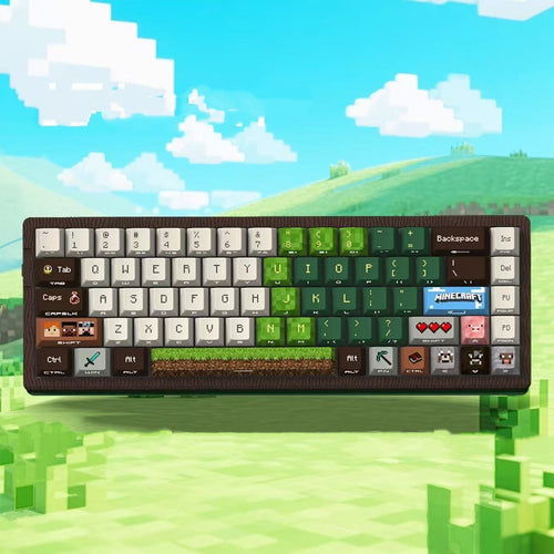 Colorful Minecraft pixel keycaps by aiheystudio designed for gamers and custom keyboard enthusiasts.