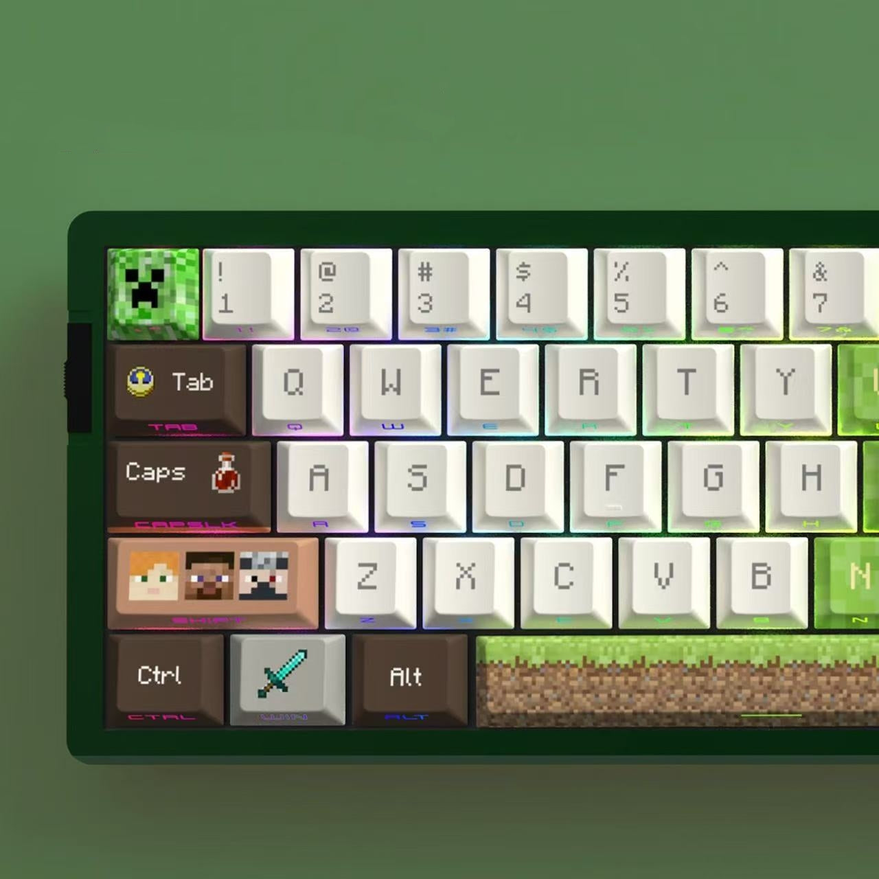 Mechanical keyboard keycap set inspired by Minecraft aesthetics, crafted by aiheystudio with full compatibility.
