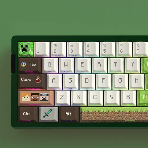 Mechanical keyboard keycap set inspired by Minecraft aesthetics, crafted by aiheystudio with full compatibility.
