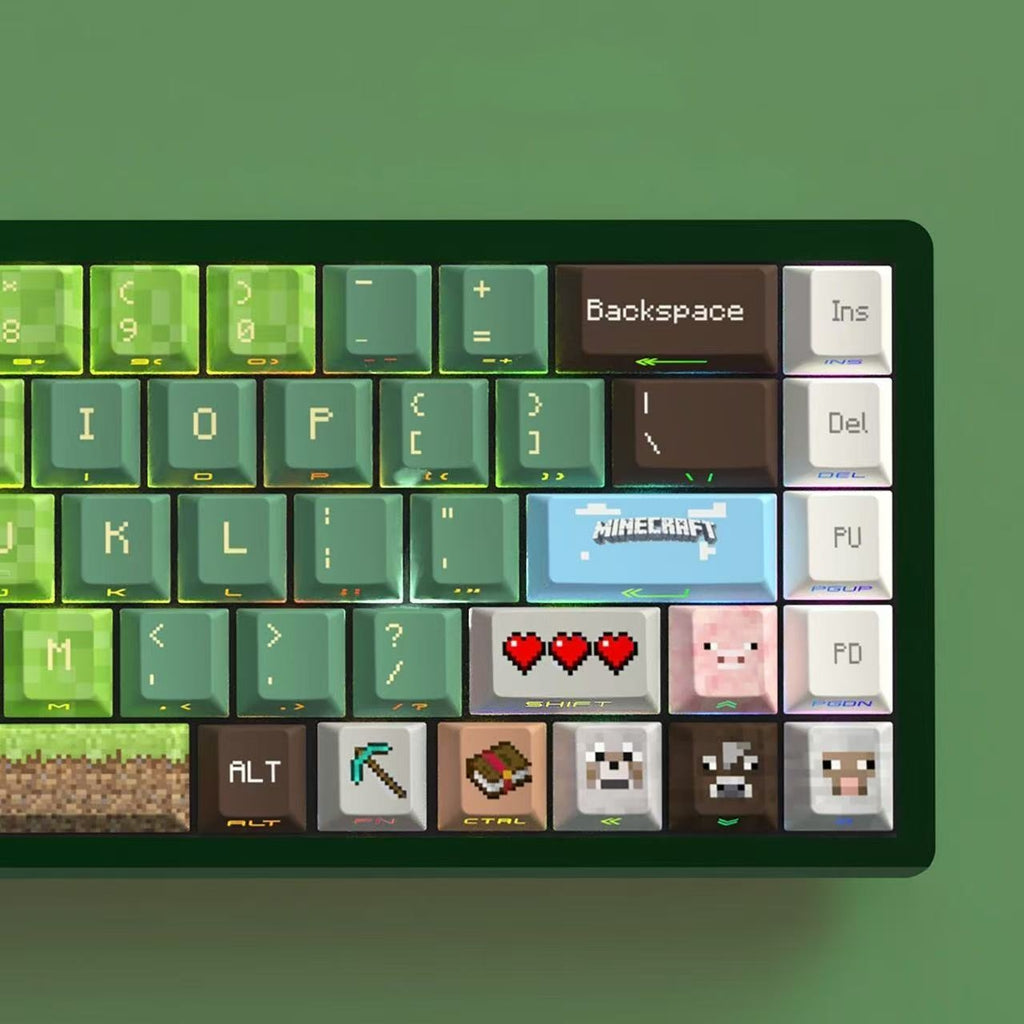 aiheystudio Minecraft keycaps showcasing vibrant pixel-style legends for custom gaming setups.
