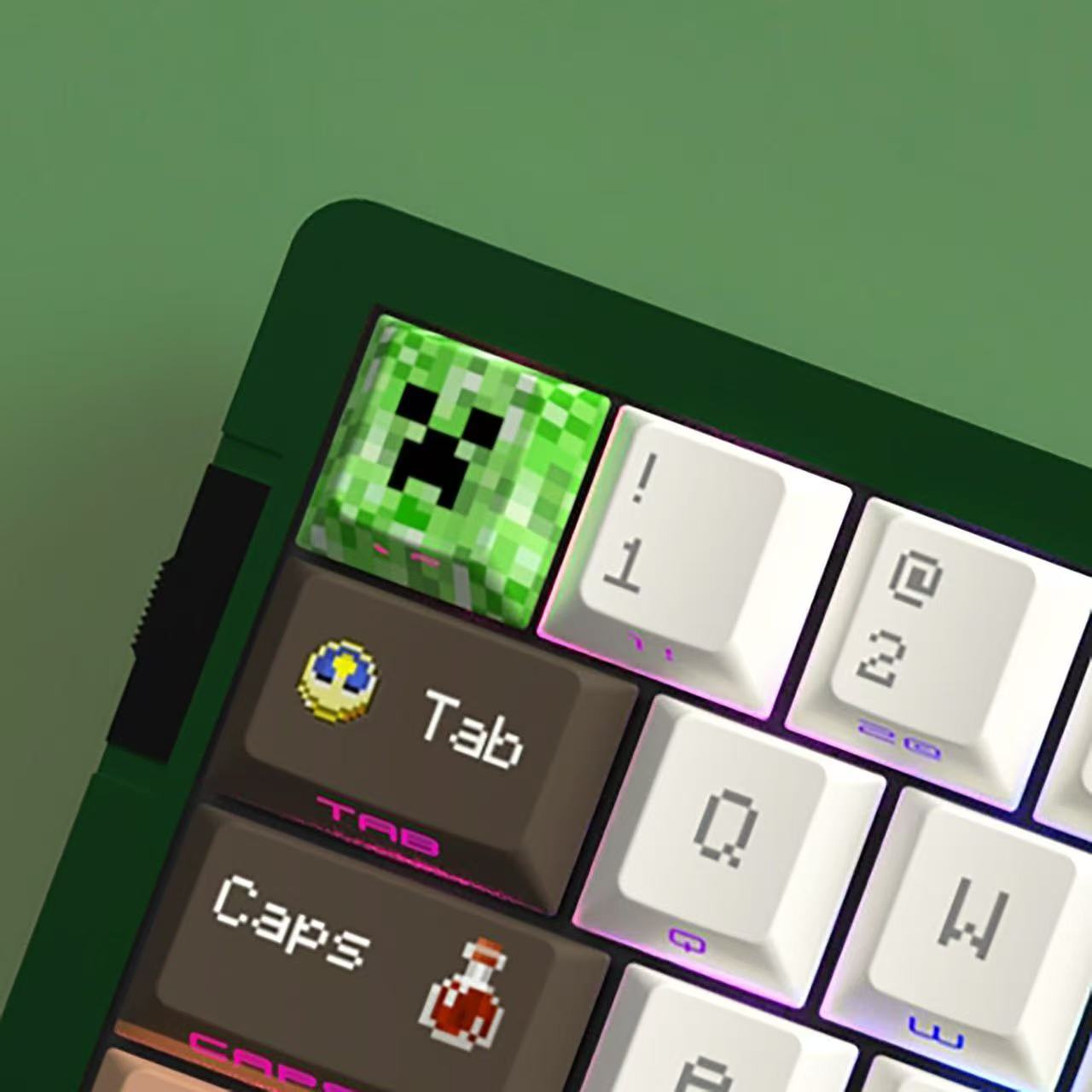 PBT gaming keycap set from aiheystudio designed for mechanical keyboards with Minecraft pixel theme.

