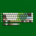Close-up of aiheystudio’s Minecraft-inspired keycaps with pixel art block designs and durable PBT texture.
