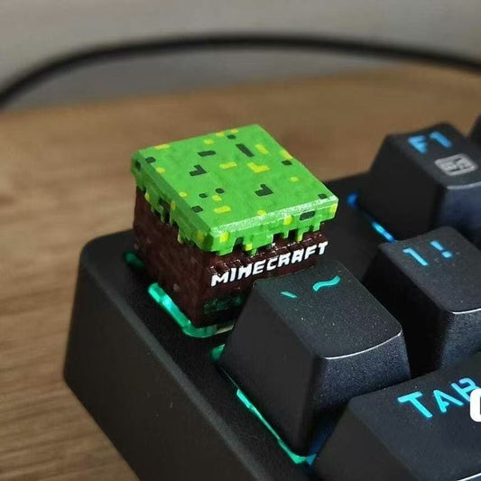 Minecraft Grass Block Artisan Keycap with Logo Green and Brown Keycap