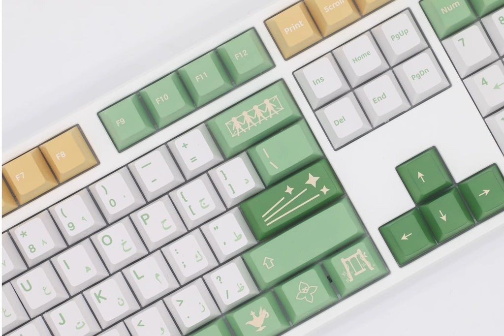PBT Nahida custom keycap set, inspired by Genshin Impact, perfect for Genshin fans and mechanical keyboard setups.
