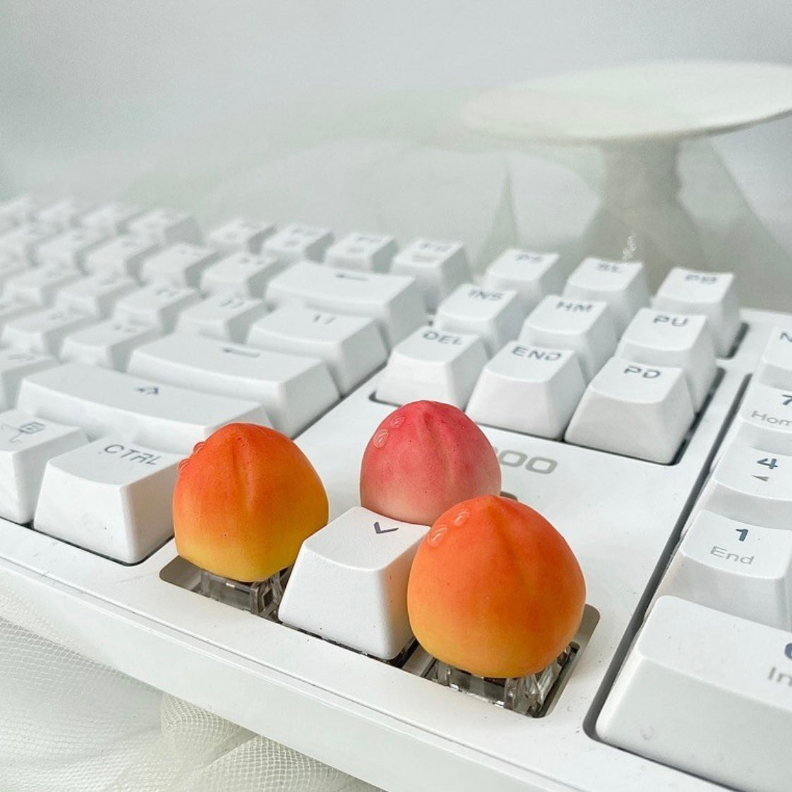 Vibrant Custom Fruit Artisan Keycaps - Peach and Watermelon Designs