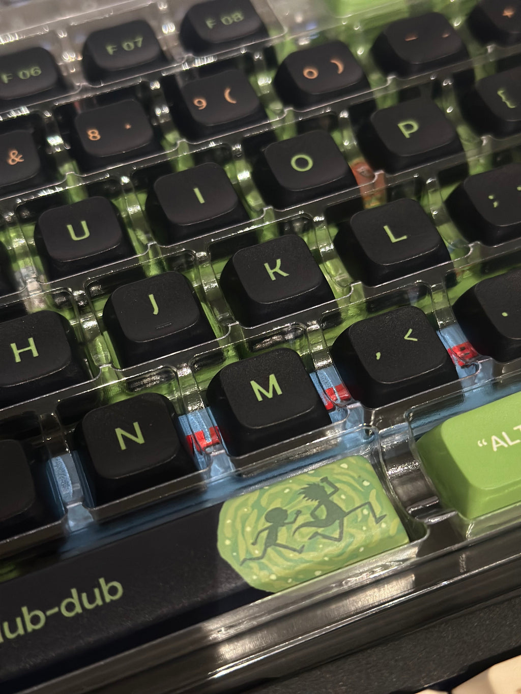 aiheystudio Rick and Morty PBT keycaps combining vibrant colors and iconic cartoon motifs