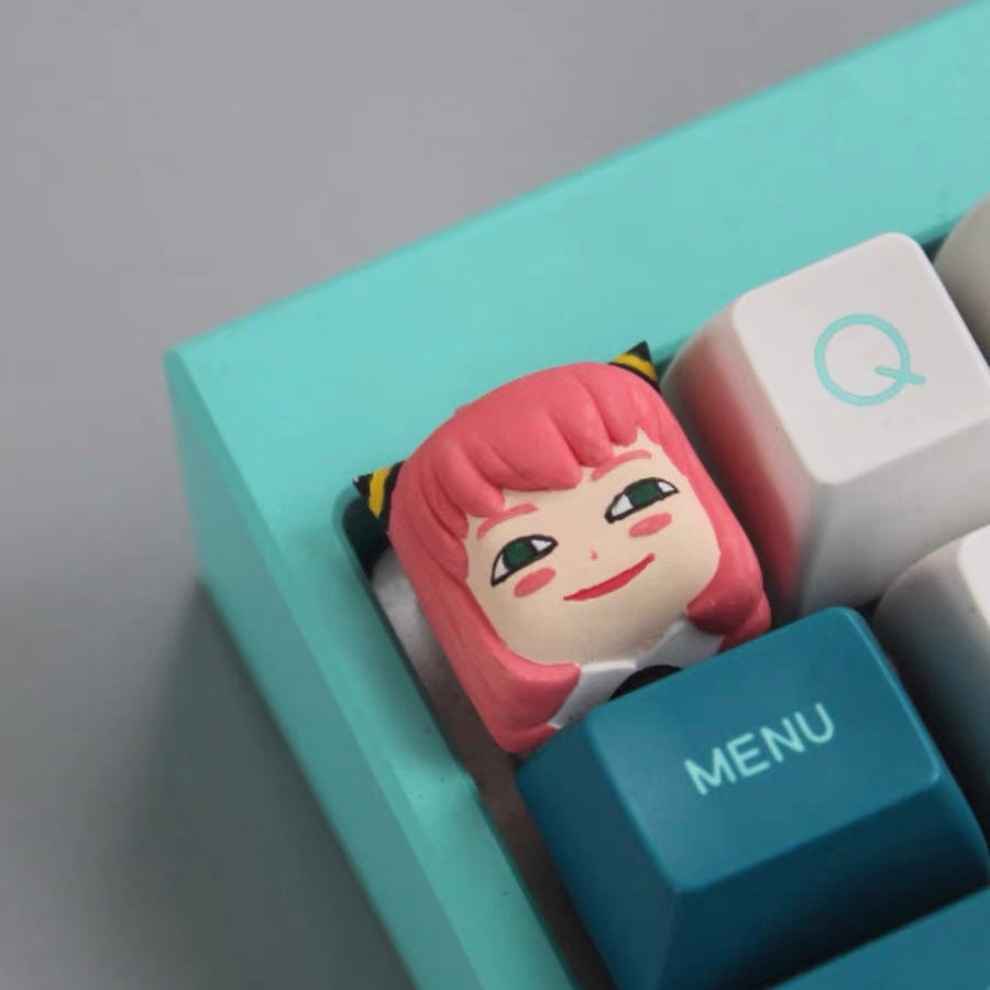 "Embrace the charm of 'SPY x FAMILY's Anya Forger with our Cute Pink Custom Artisan Keycap. Meticulously handcrafted, this keycap captures the adorable essence of Anya in her pink attire. Perfect for fans of the series, it's a delightful addition to your keyboard. Elevate your typing experience with this unique and charming artisan keycap." 🌸🔍💼 #Keycaps #ArtisanKeycaps #SPYxFAMILYAnya