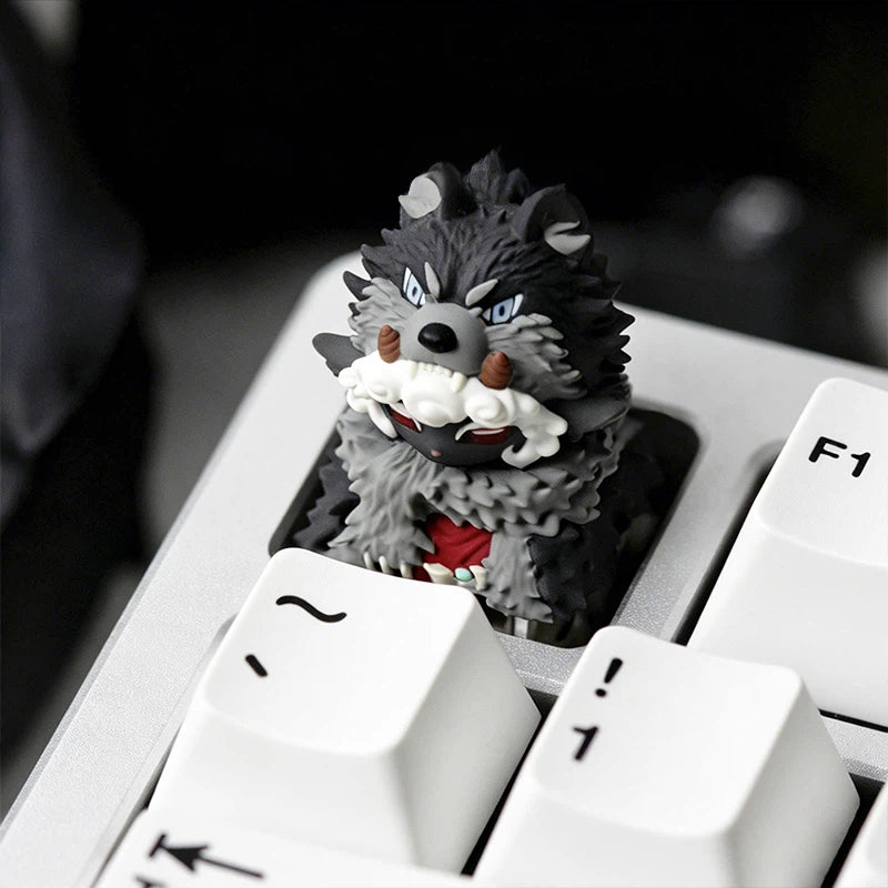 Collectible Scavenger artisan keycap set featuring three mysterious fantasy characters including Ofen, Nun, and Lang Miemie. Designed with handmade resin layers and detailed polishing for a unique mechanical keyboard decoration.