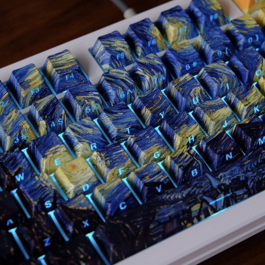 Side-Printed Backlit Van Gogh Starry Night Keycap Set – Artistic Galaxy Theme
