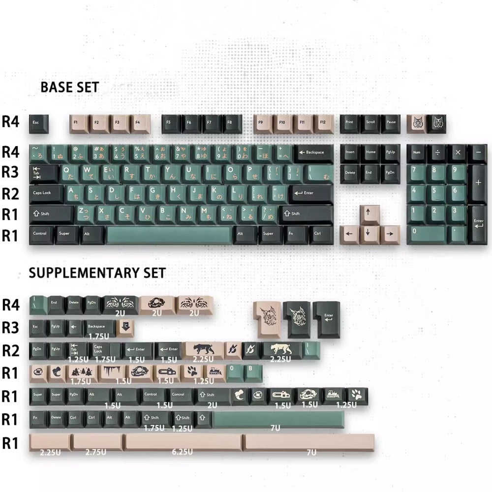 170-Key Silent Forest PBT Keycap Set, custom-designed for a tranquil, forest-themed keyboard experience with a natural touch for your setup.