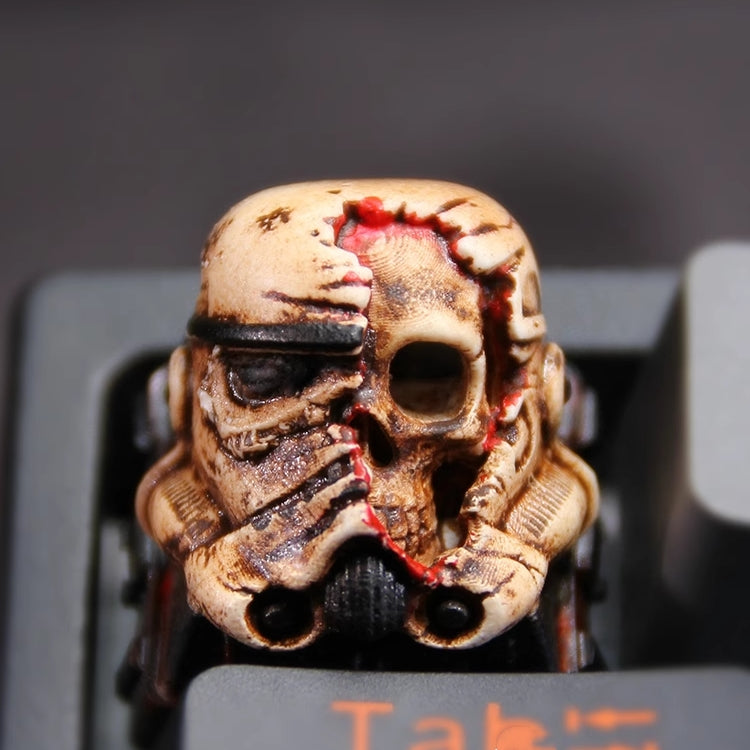 Custom Star Wars skull artisan keycap, translucent design for mechanical keyboards, perfect for collectors and fans of the iconic franchise.Translucent Star Wars skull artisan keycap, made for mechanical keyboards, blending sci-fi aesthetics with intricate craftsmanship.