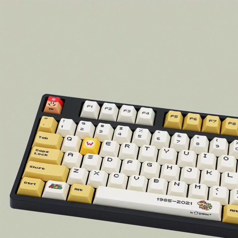 Custom Super Mario Bros. 35 keycaps set with 120 PBT keys, ideal for fans looking to elevate their typing experience.
