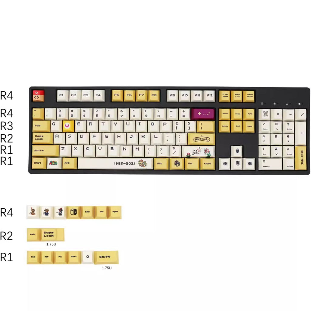 120-key Super Mario Bros. 35th anniversary keycap set, crafted from PBT material. Perfect for adding retro charm to your keyboard.
