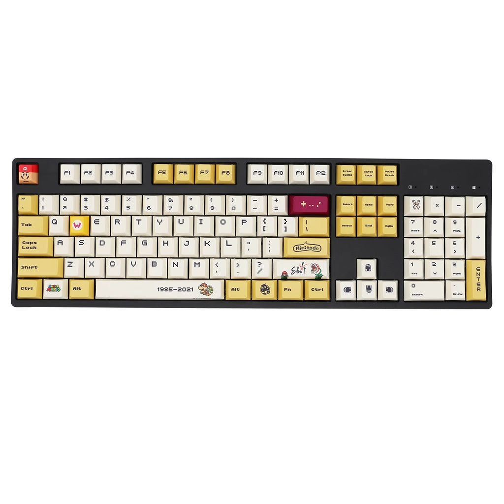 Super Mario Bros. 35 custom keycaps set, 120 PBT keys designed for Cherry MX switches, celebrating classic Nintendo style.
