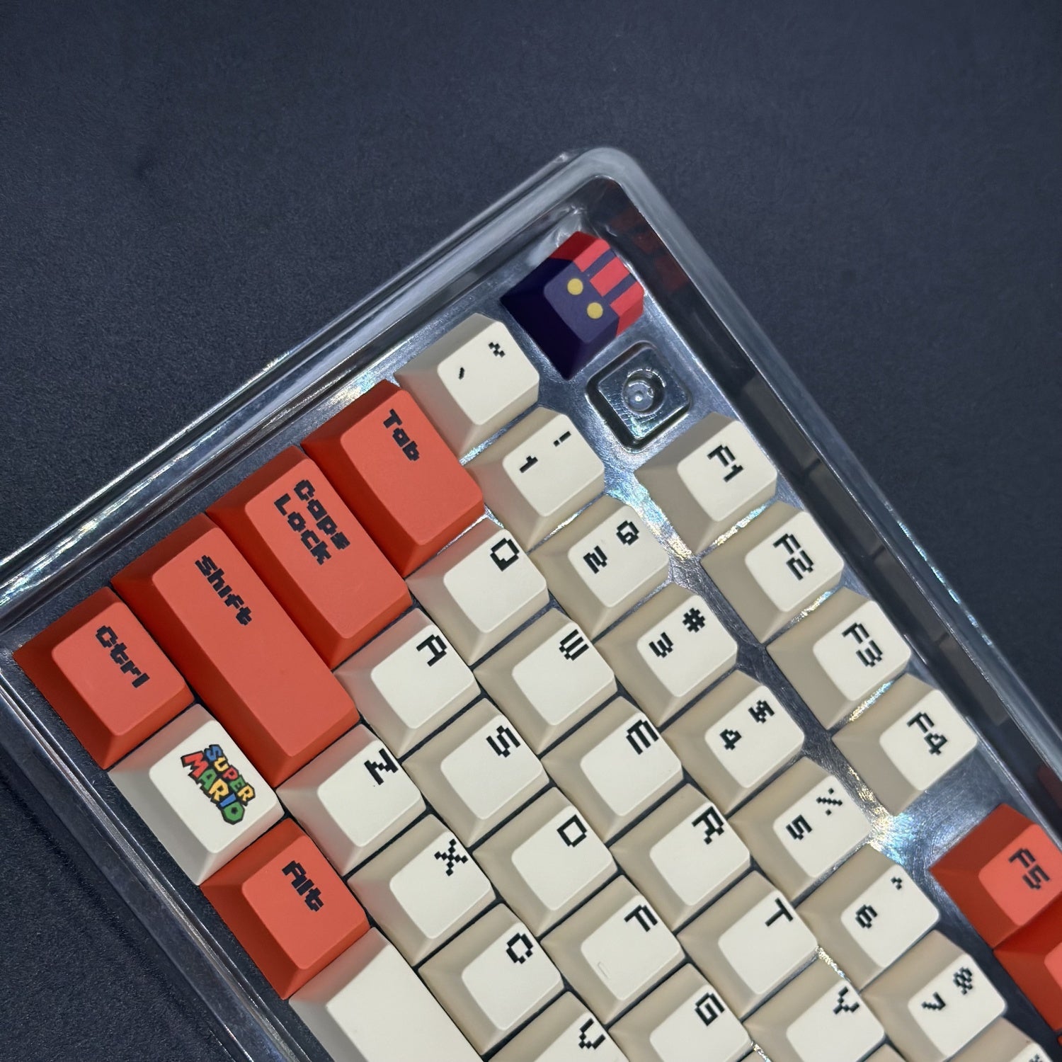 Super Mario Bros. 35th Anniversary custom keycap set, 120 PBT keys. Ideal for fans seeking a Mario-themed keyboard upgrade.