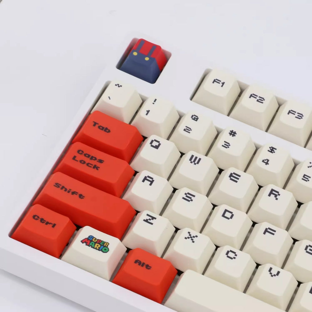 Custom 120-key Super Mario Bros. keycap set, celebrating 35 years of Mario. Durable PBT keycaps for fans and gamers alike.
