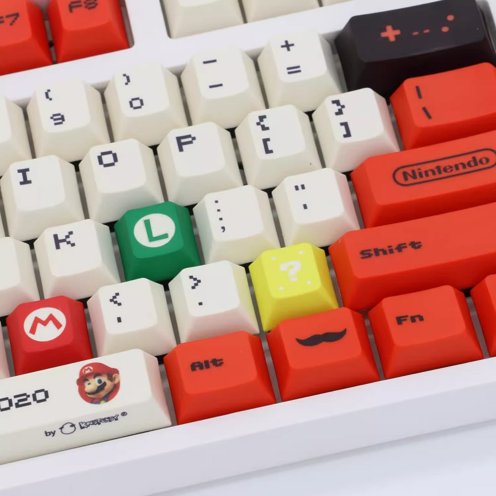 Celebrate Mario's 35th anniversary with this PBT keycap set. 120 keys, designed for Cherry MX keyboards, in classic Super Mario Bros. style.
