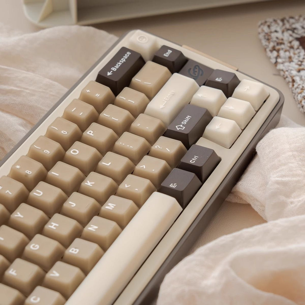 Translucent Jade Latte Keycap Set Coconut Coffee Inspired White and Brown Set
