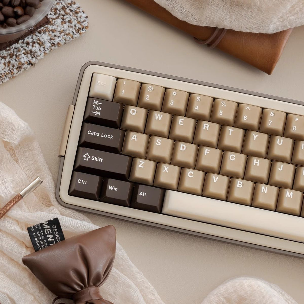 Translucent Jade Latte Keycap Set Coconut Coffee Inspired White and Brown Set