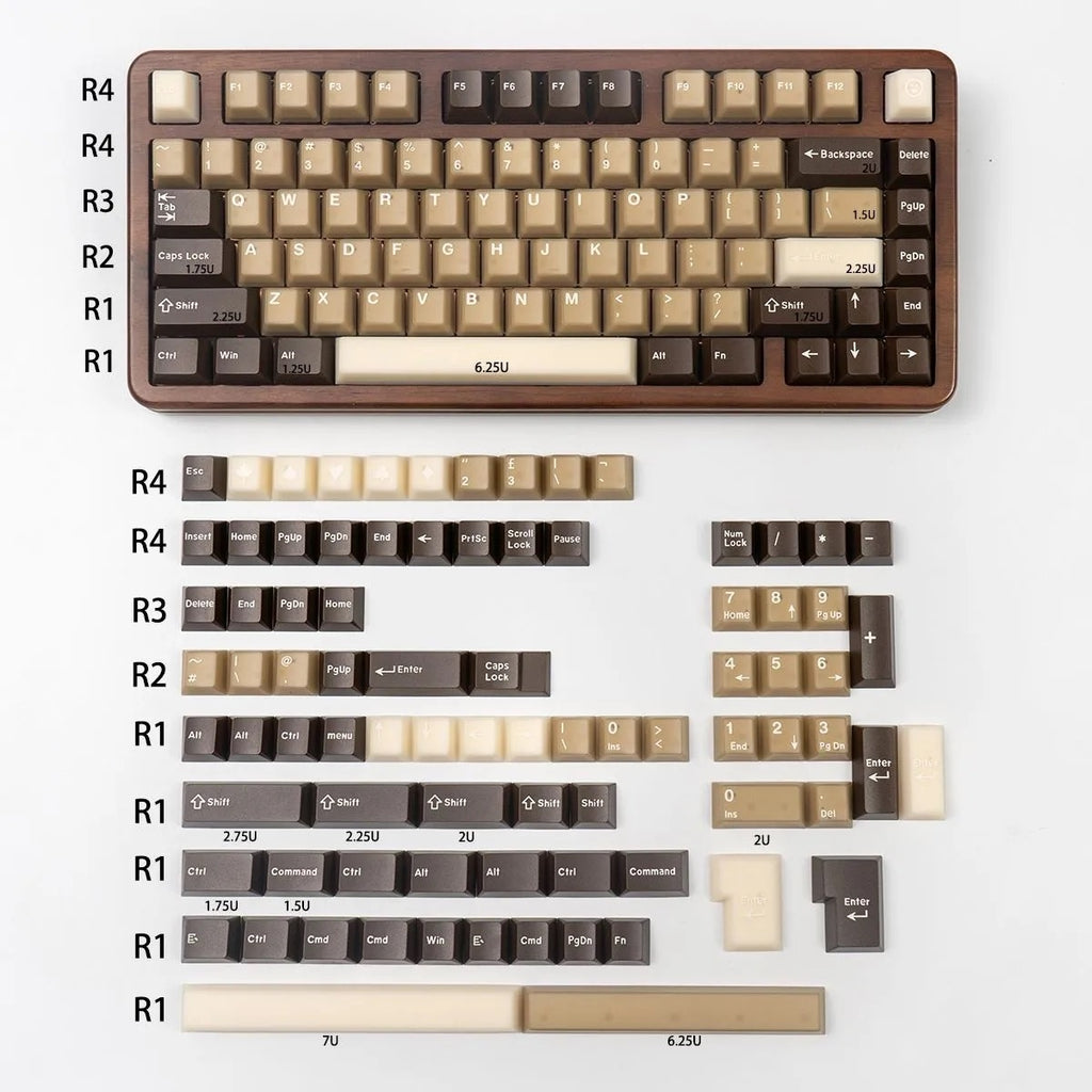 Translucent Jade Latte Keycap Set Coconut Coffee Inspired White and Brown Set