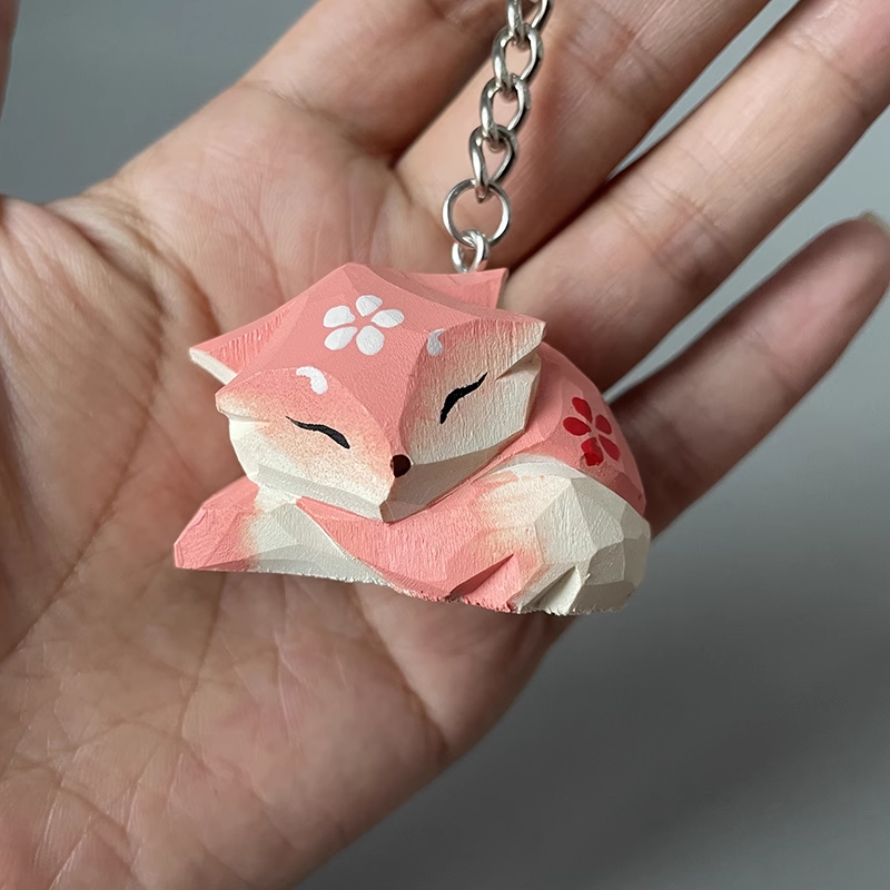 Wooden keychain, hand-carved Yaemiko keychain