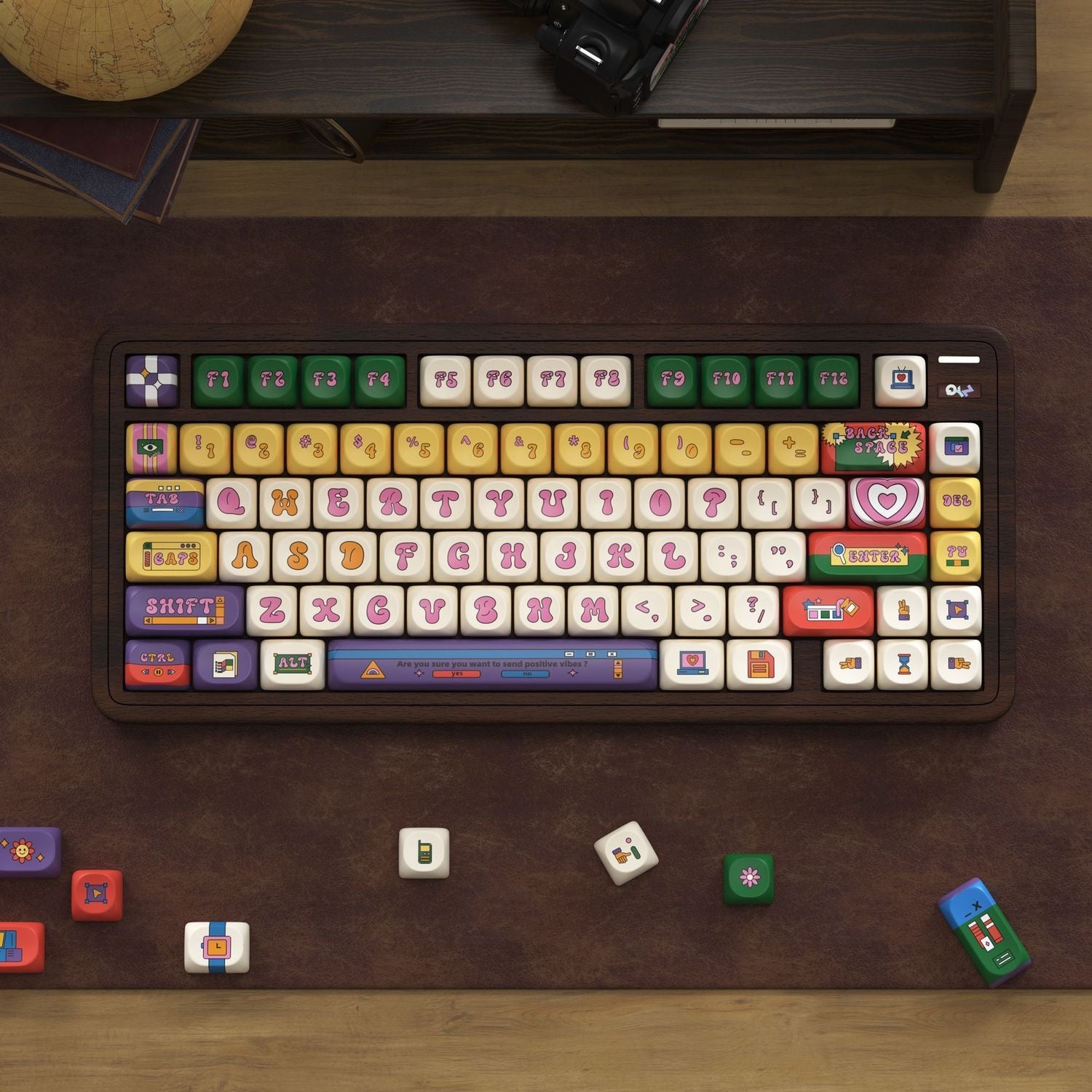Aiheystudio tiny round sweets PBT keycap set featuring colorful candy-inspired designs for mechanical keyboards.