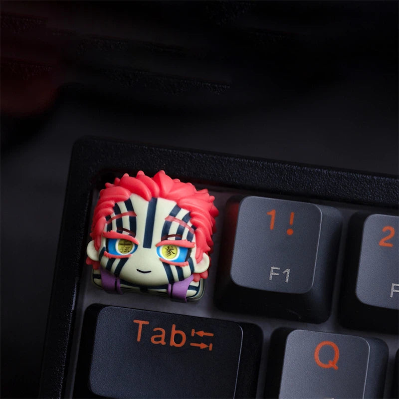 Akaza and Doma anime resin keycaps designed for collectible mechanical keyboards