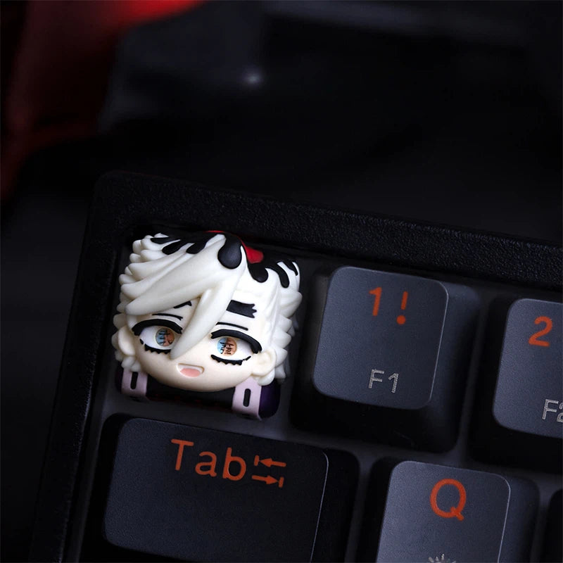 Anime character resin artisan keycaps with handmade designs for custom mechanical keyboard setups