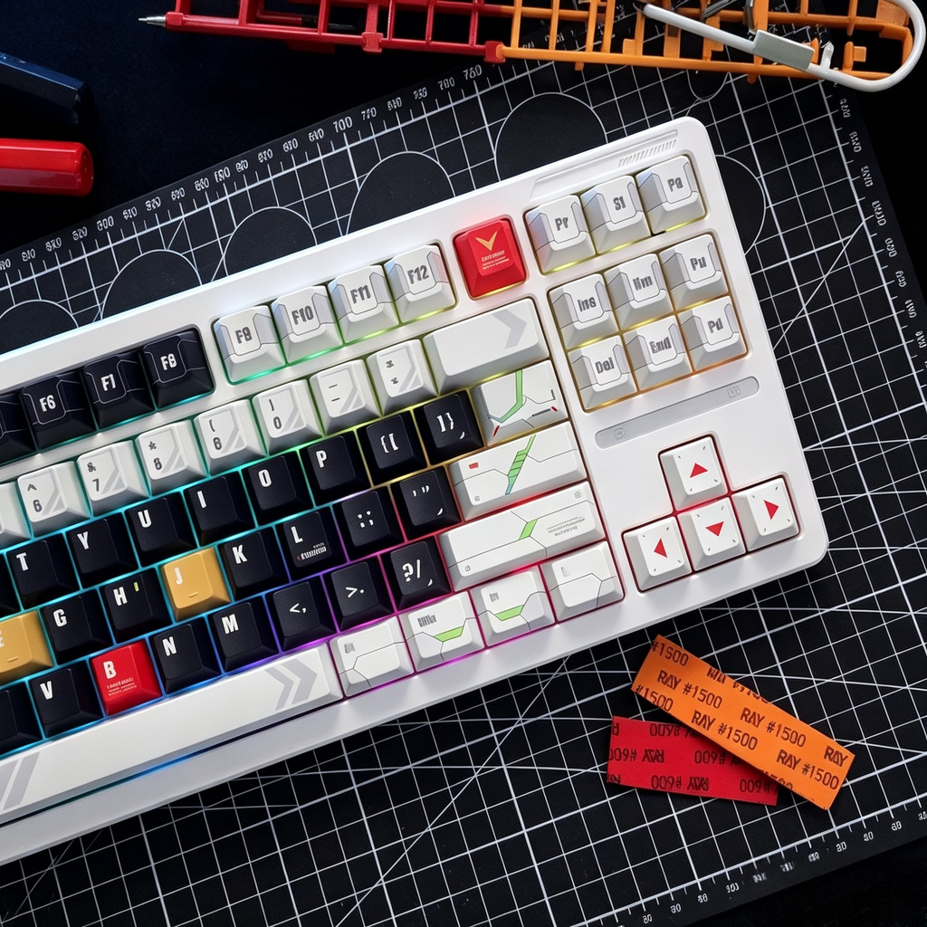 black-and-white-pbt-keycap-set-with-futuristic-mecha-armor-style-design-inspired-by-mobile-suit-keyboard-customization